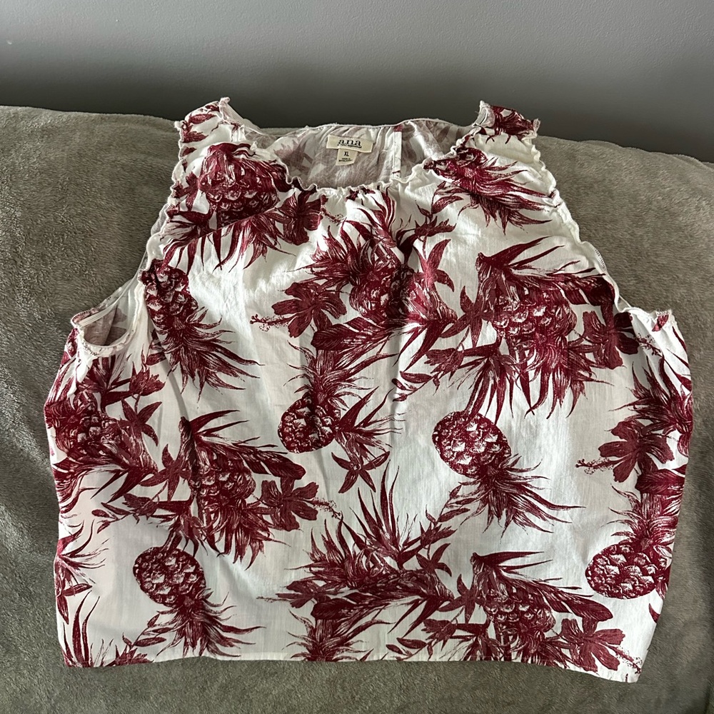 a.n.a Burgundy and White Pineapple Tank Top